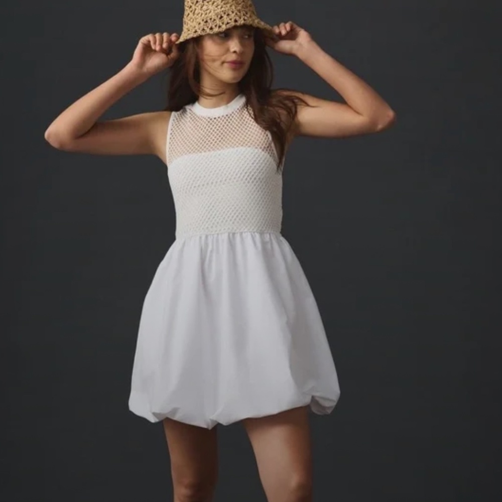 Anthropologie Maeve White Sleeveless Mesh Twofer Bubble Hem Dress - Size XS/NWT